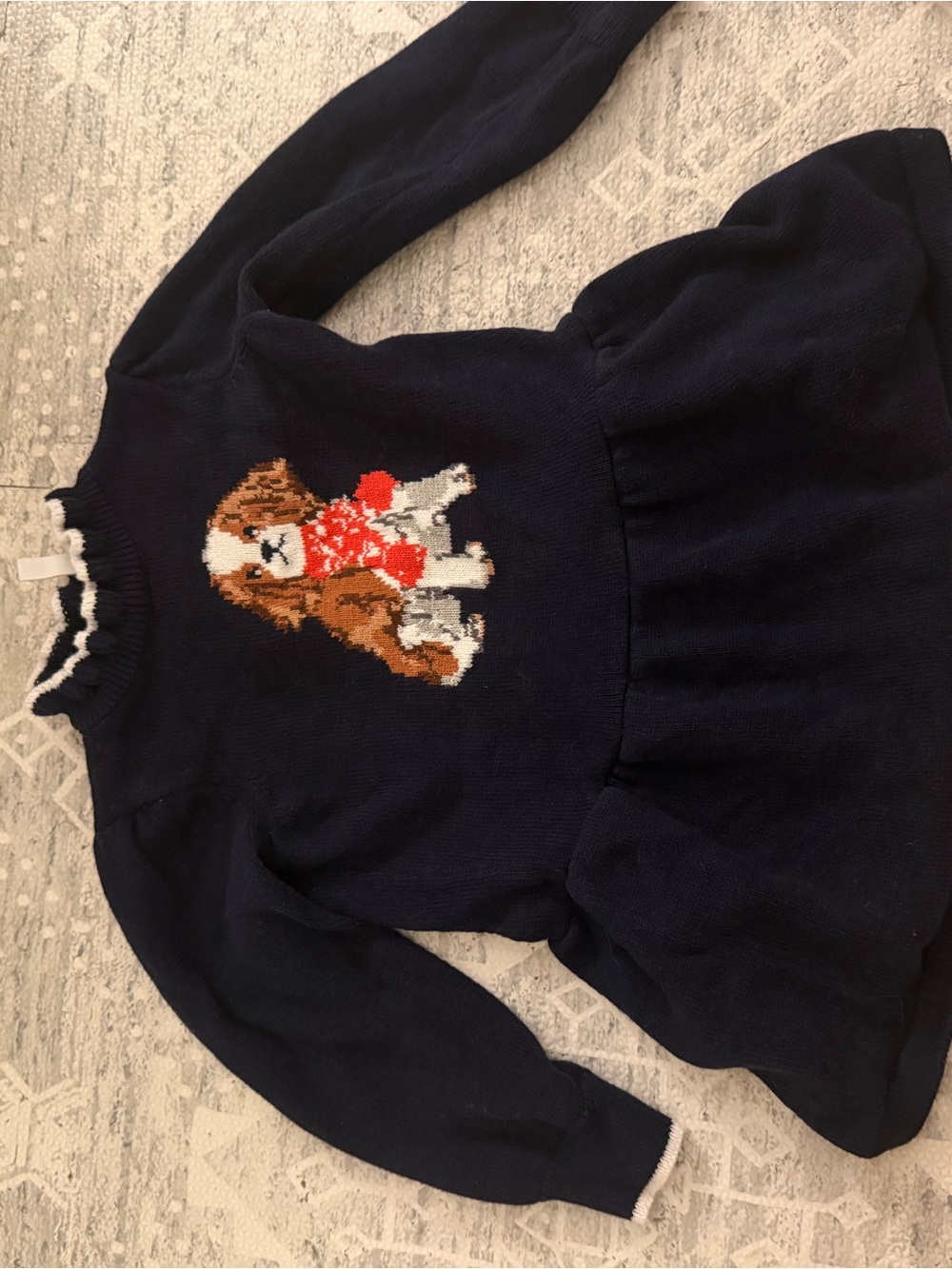 Janie and Jack Navy Knit Dress with Cavalier King Charles spaniel
